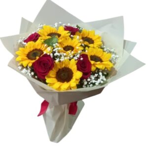 Ramo de girasoles y rosas
