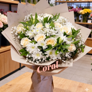 ramo blanco flores variadas tamaño G - Arreglo Floral Florería Coral